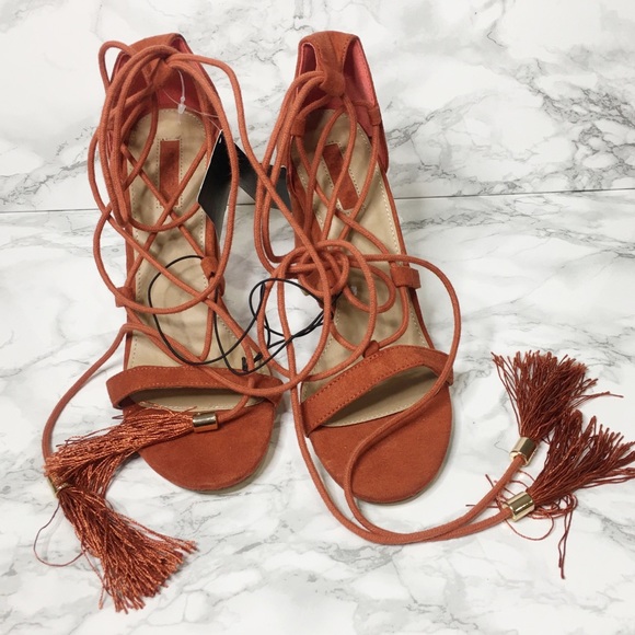Forever 21 Shoes - NWT Rust Lace Up Block Heel Tassel Sandals